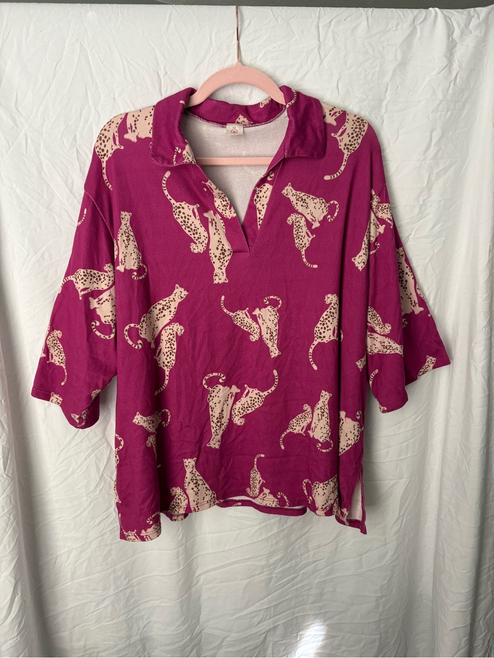 Fuchsia Leopard Print Collared Top